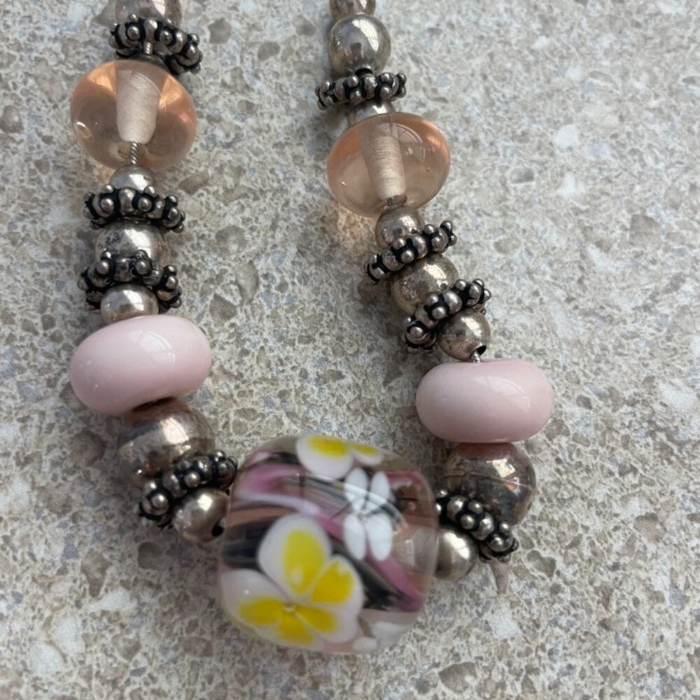 Plumeria Glass Beaded Handcrafted Pinks and Mauves Necklace